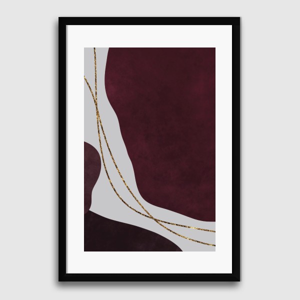 Lukisan Dinding -Abstract Maroon Stone 2- Matte -Frame Hitam 40x60