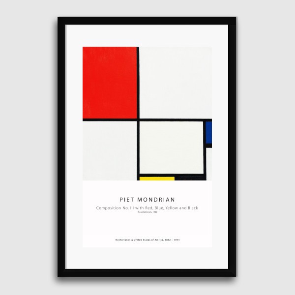 Lukisan Dinding -Piet Mondrian Composition No III-Frame Hitam 40x60