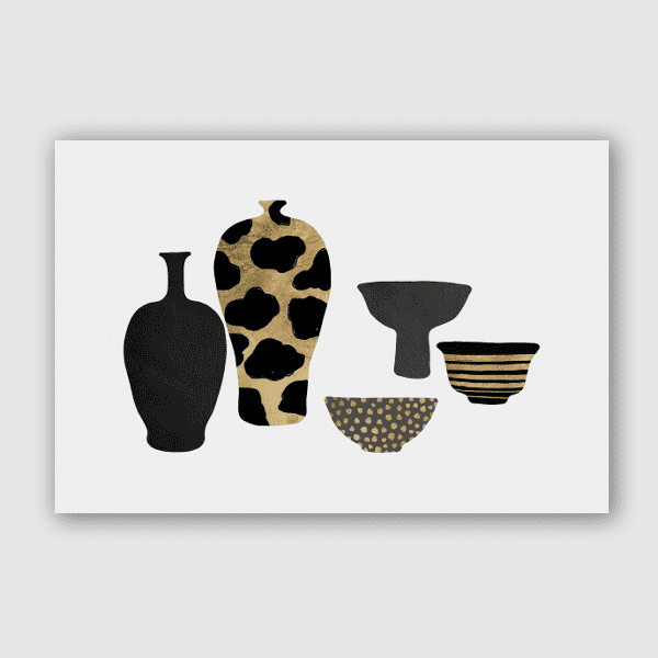 Lukisan - Art Print - Orarastudio - Patterned Vases - Matte - Frame Hitam Dan No Frame