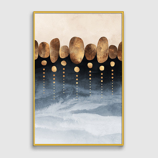 Lukisan Dinding Set - Golden Peaks - Mix - Gold Frame