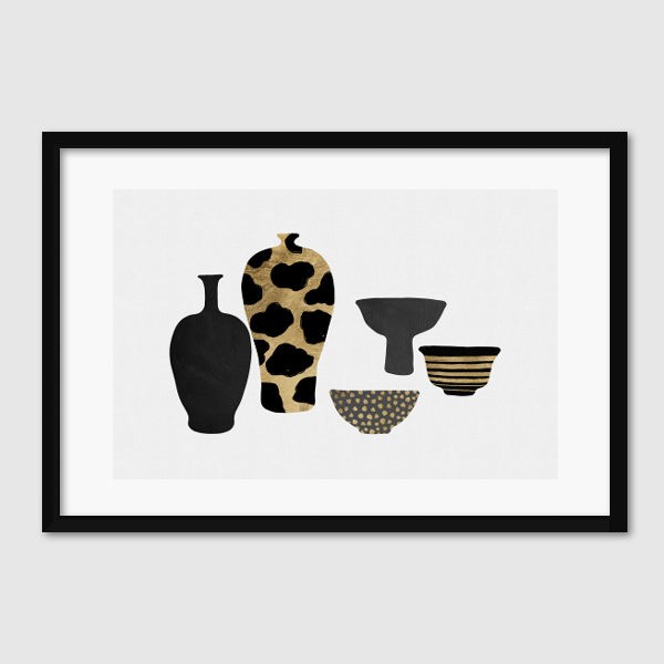 Lukisan - Art Print - Orarastudio - Patterned Vases - Matte - Frame Hitam Dan No Frame