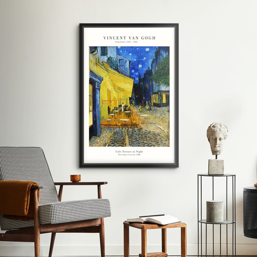 Lukisan Dinding - Canvas - Van Gogh Cafe Terrace - 40x60 - Black Frame