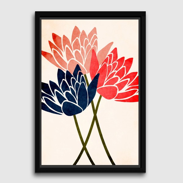 Lukisan Dinding Three Blossoms-Canvas Print-Frame Hitam-40x60