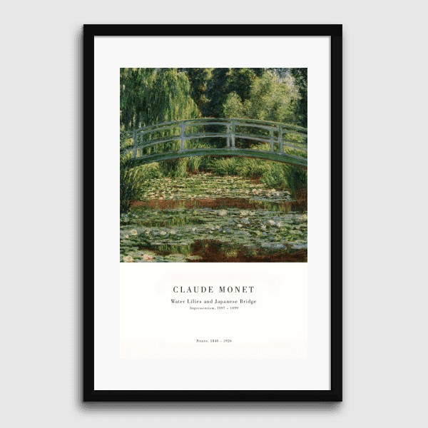 Lukisan Dinding -Claude Monet Water Lilies -Matte-Frame Hitam 40x60