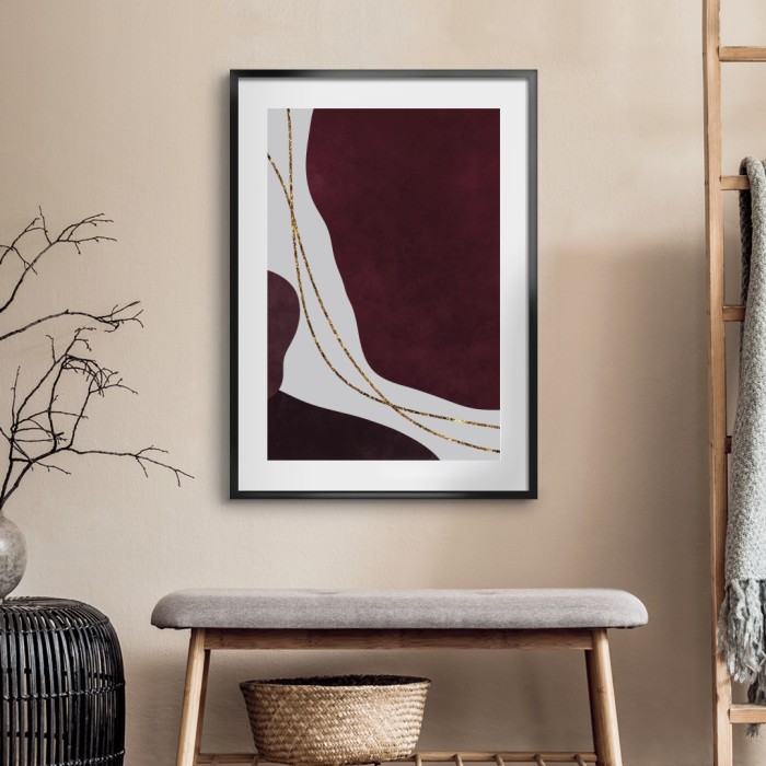 Lukisan Dinding -Abstract Maroon Stone 2- Matte -Frame Hitam 40x60