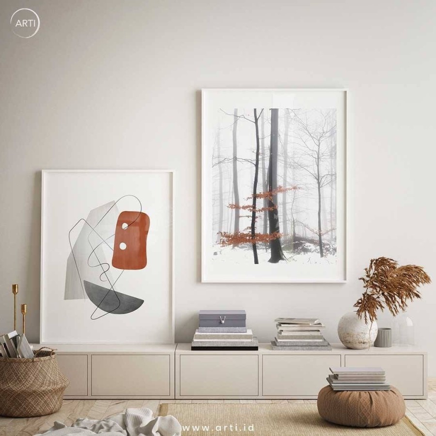 Lukisan Dinding Set - Abstract Winter - 40x60 Matte - White Frame