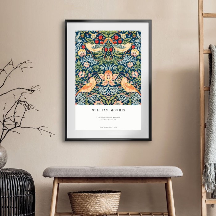 Lukisan Dinding -William Morris Strawberries Thieves-Frame Hitam 40x60