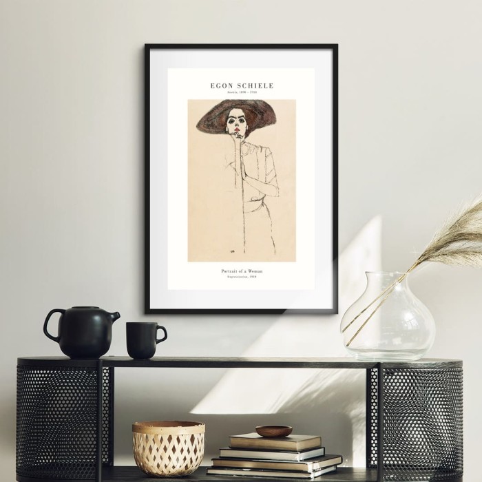 Lukisan Dinding -Schiele Portrait of a Woman -Matte-Frame Hitam 40x60
