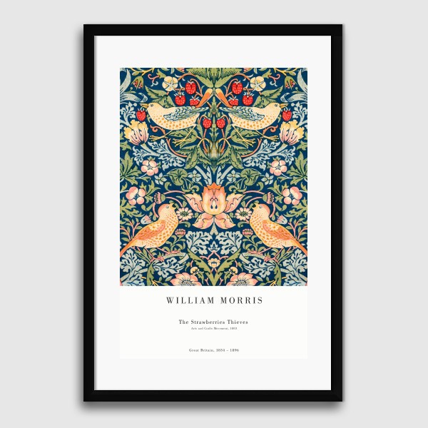 Lukisan Dinding -William Morris Strawberries Thieves-Frame Hitam 40x60