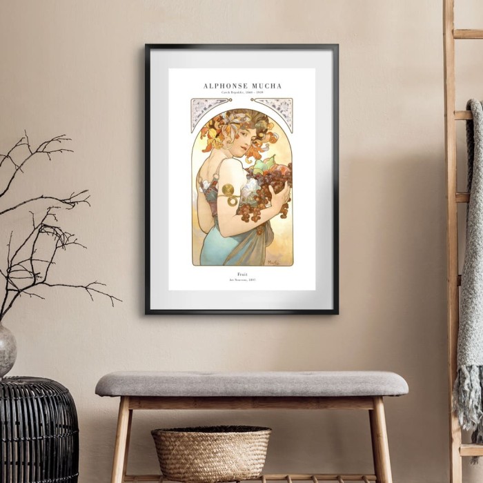Lukisan Dinding -Mucha Lance Fruit 1897-Matte-Frame Hitam 40x60