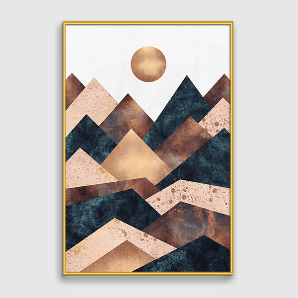 Lukisan Dinding Set - Golden Peaks - Mix - Gold Frame