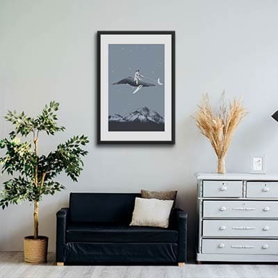 Lukisan Dinding -Aim For The Moon- Matte -Frame Hitam 30x45