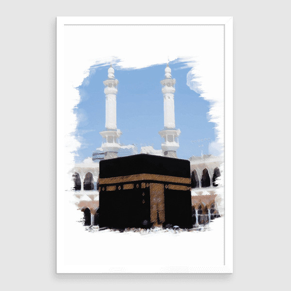 Lukisan Dinding-Art Print-Masjid Al Haram Border-20x30-White Frame