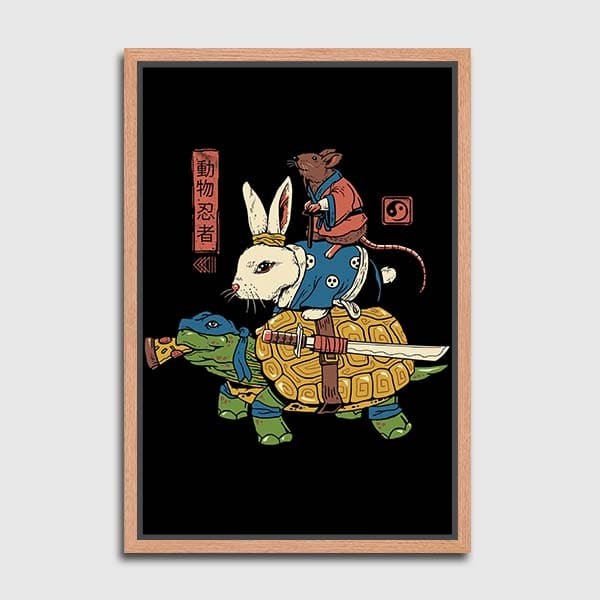 Lukisan Dinding - Canvas - Kame, Usagi, and Ratto Ninjas - by Vincent
