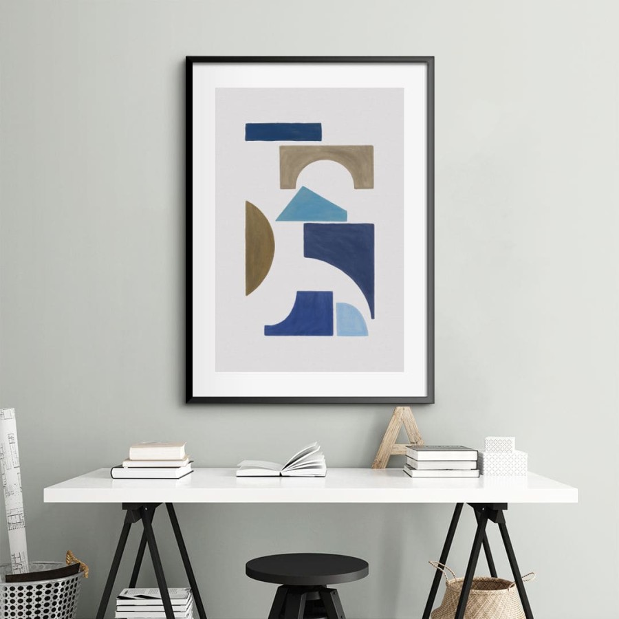 Orarastudio-Blue & Brown-Geometric I-Art-Print-Matte-Frame Hitam