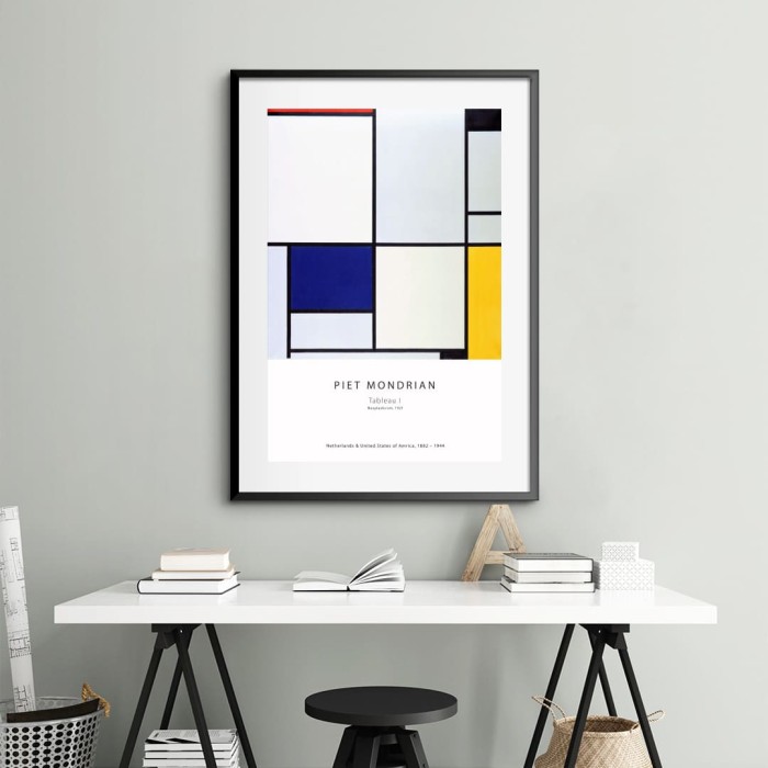 Lukisan Dinding -Piet Mondrian Tableau I-Matte-Frame Hitam 40x60