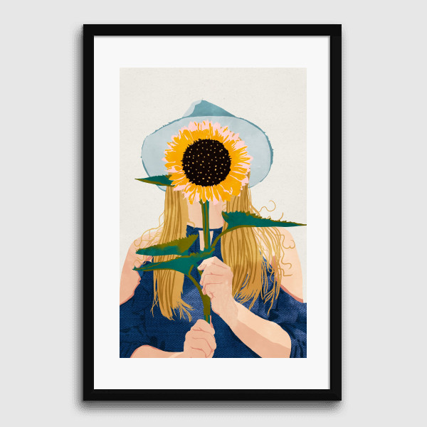 Lukisan Dinding -Miss Sunflower V2- Matte -Frame Hitam 30x45