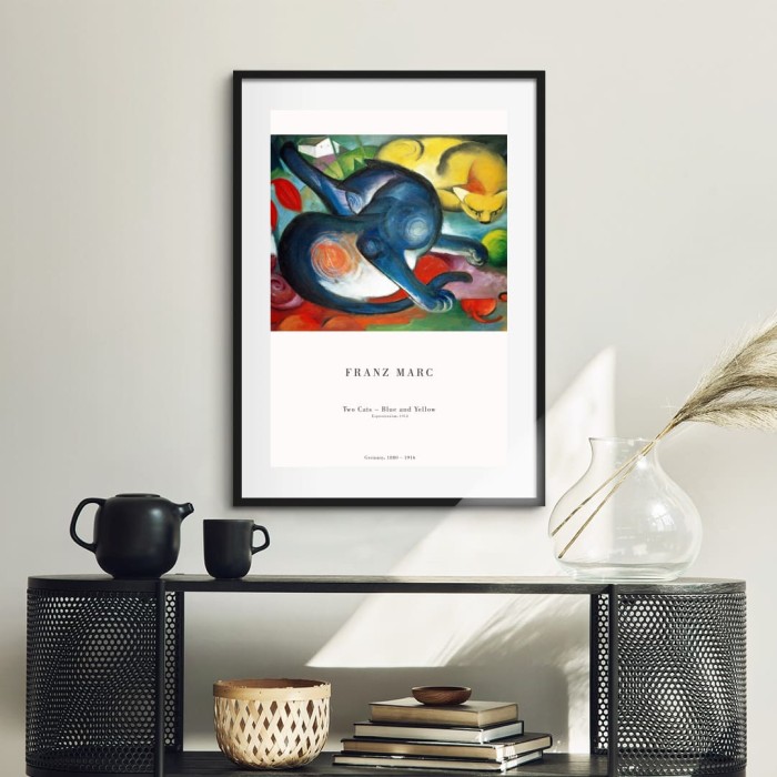Lukisan Dinding -Franz Marc Two Cats-Matte-Frame Hitam 40x60