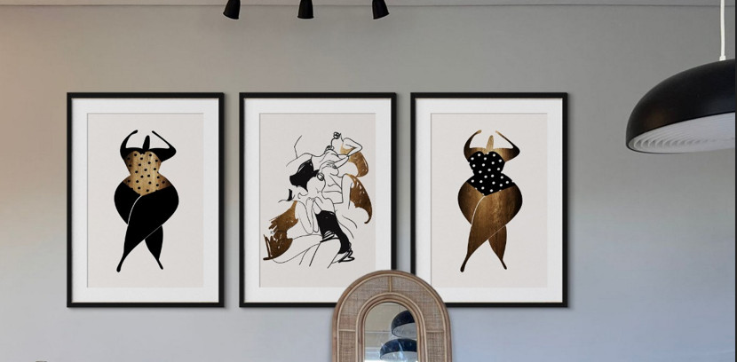 Lukisan Dinding-Dancing With Ballerinas - Matte- Dark Wood Frame-40x60