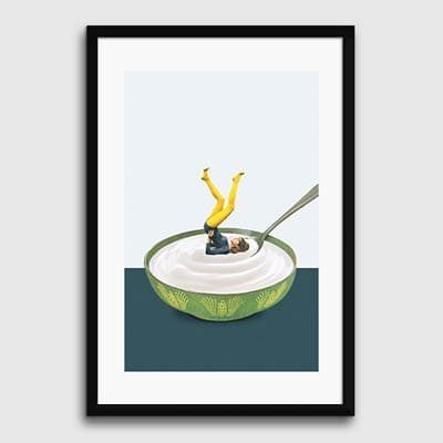 Lukisan Yoga In My Yogourt- Matte -Frame Hitam 30x45