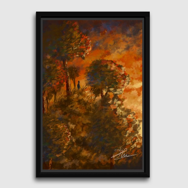 Lukisan Dinding -Canvas-Sunset on the Hill -Fiber Hitam 40x60