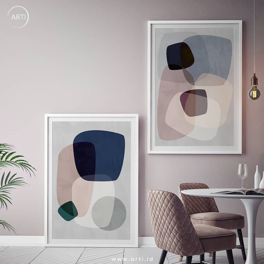 Lukisan Dinding Set - Graphic Abstraction - 40x60 Matte - White Frame