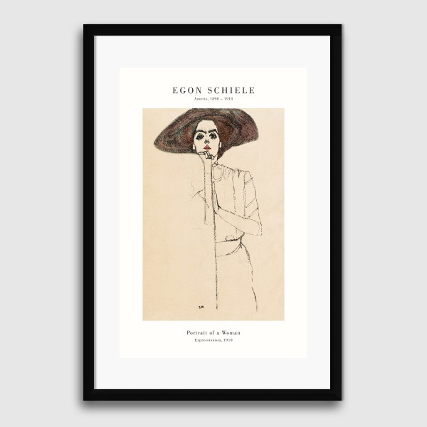 Lukisan Dinding -Schiele Portrait of a Woman -Matte-Frame Hitam 40x60