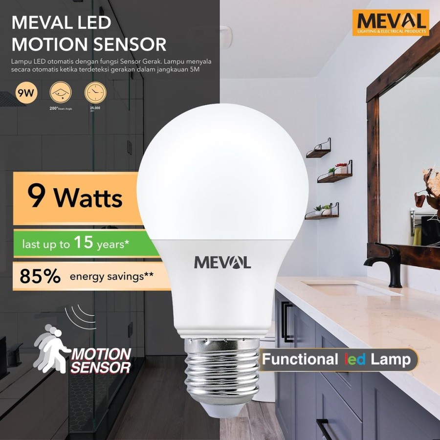 LED Motion Sensor 9W - Putih MEVAL