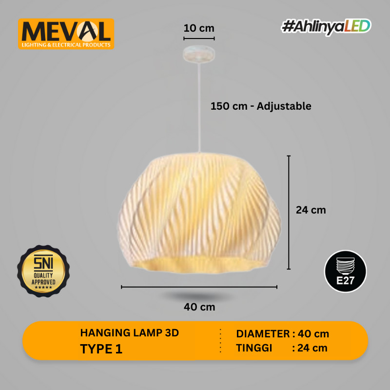 MEVAL Lampu Gantung Minimalis Aesthetic - 3D Print Technology