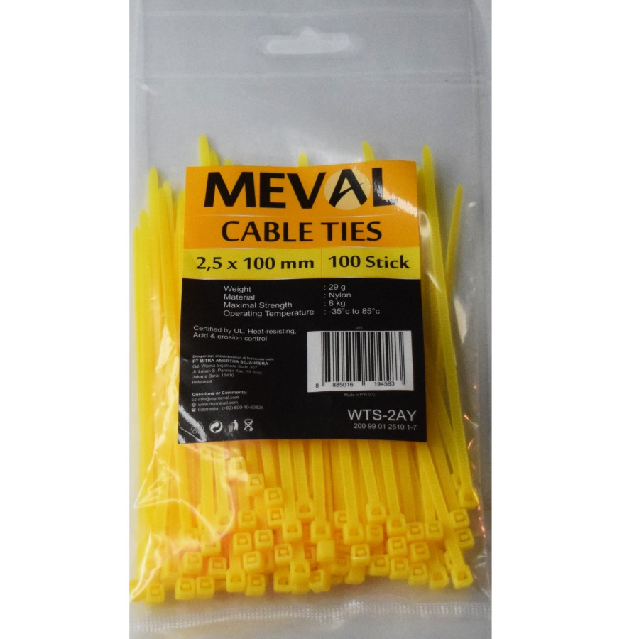 Kabel Ties 2,5mm Cable Ties 10cm, Kuning - MEVAL