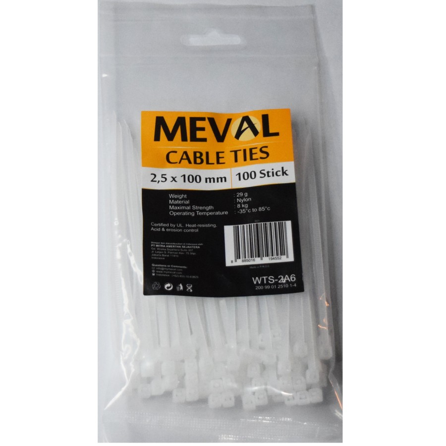 Kabel Ties 2,5mm Cable Ties 10cm, Putih - MEVAL