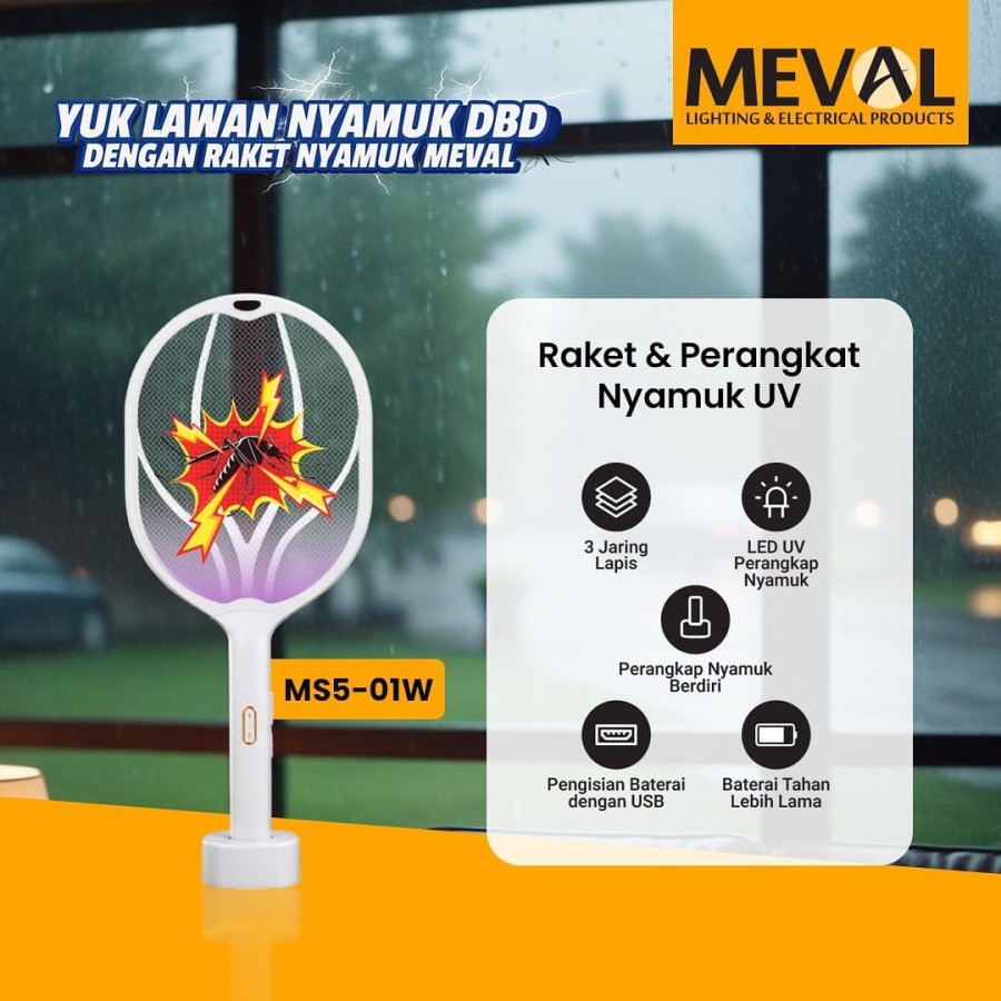 MEVAL Raket Nyamuk 3 in 1 Multifungsi Perangkap Nyamuk UV