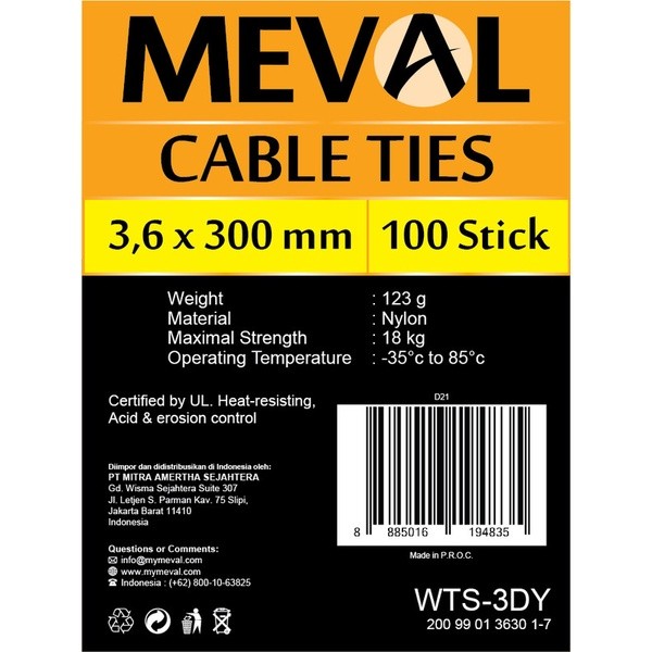 Kabel Ties 3,6mm Cable Ties 30cm, Kuning - MEVAL
