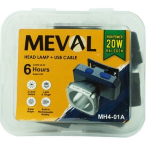 MEVAL Senter Kepala Headlamp 1W Kabel USB + Putih MH4-01A