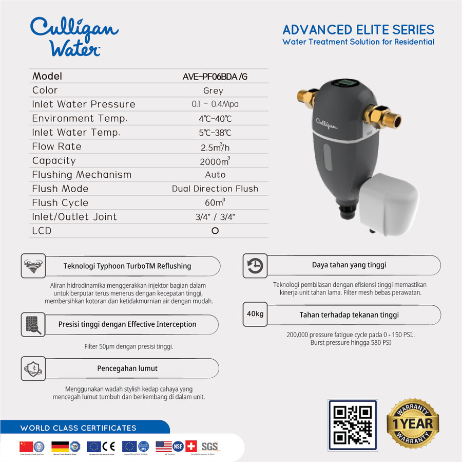 Culligan Pre-Filter Water Treatment System AVE-PF06BDA/G (Auto Flush)