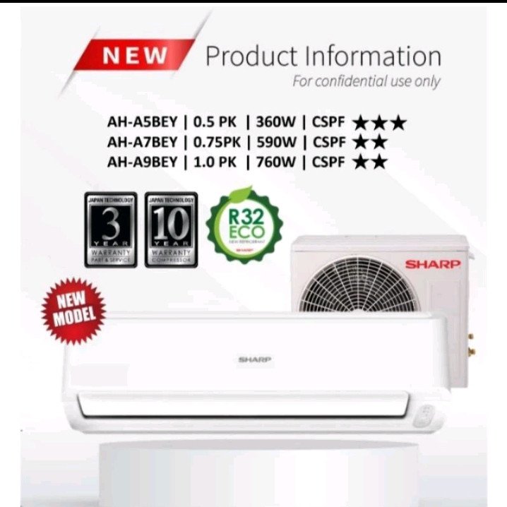 AC SHARP AH-A7BEY 3/4PK LOW WATT NEW GARUDA SERIES + PASANG