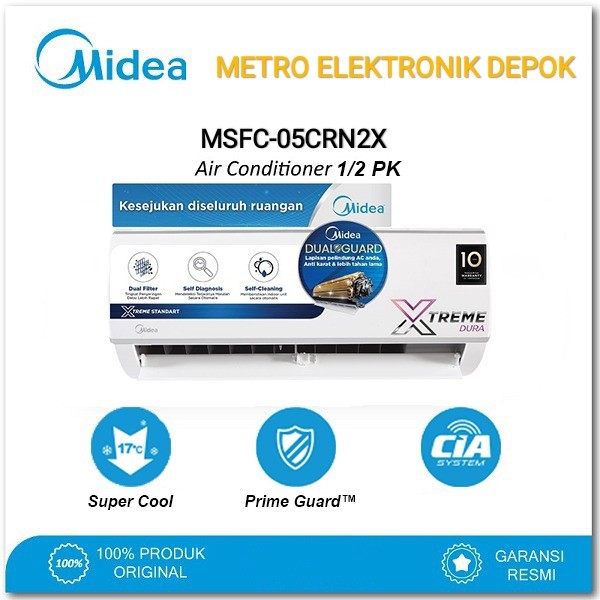 AC MIDEA MSFC-05CRN2X 1/2PK DUAL GOLDFIN LOWWATT + PASANG