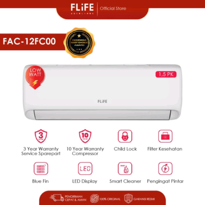 AC FLIFE BY GREE FAC-12FCOO 1,5PK 950WATT LOWWATT + PASANG DEPOK