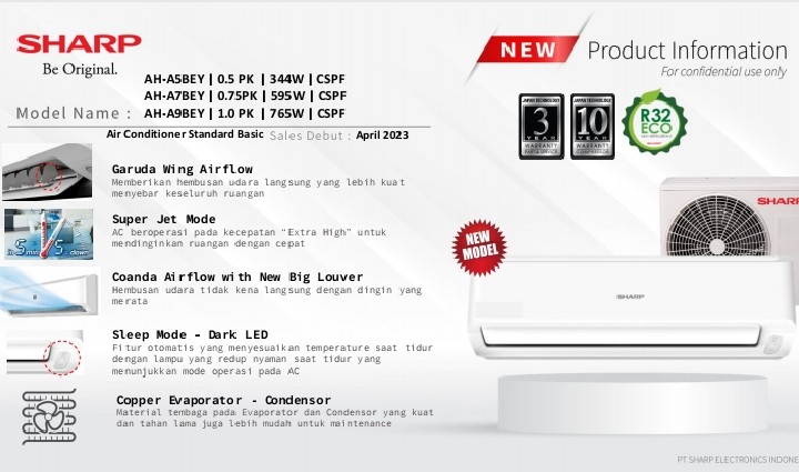 AC SHARP AH-A5BEY NEW 1/2PK 360WATT LOW WATT + PASANG DEPOK A5BEY 5 BE