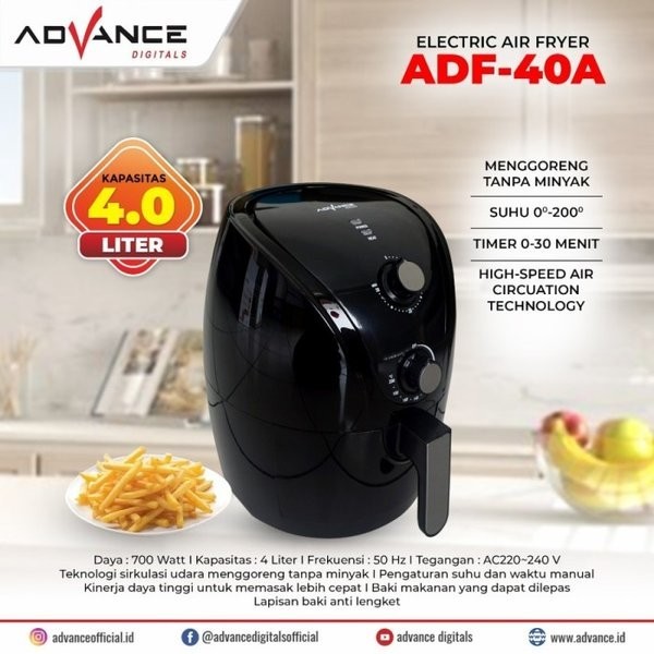 Advance Air Fryer ADF-40A Penggorengan Tanpa Minyak 4 Lt ADF40A