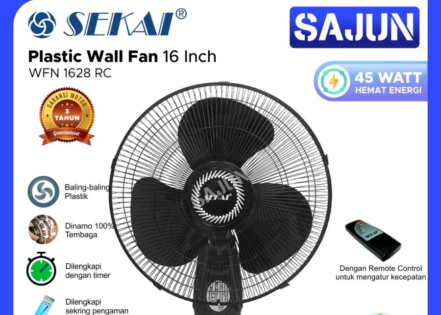 SEKAI Plastic Wall Fan 16 Inch WFN1628RC Kipas Dinding Remote WFN 1628