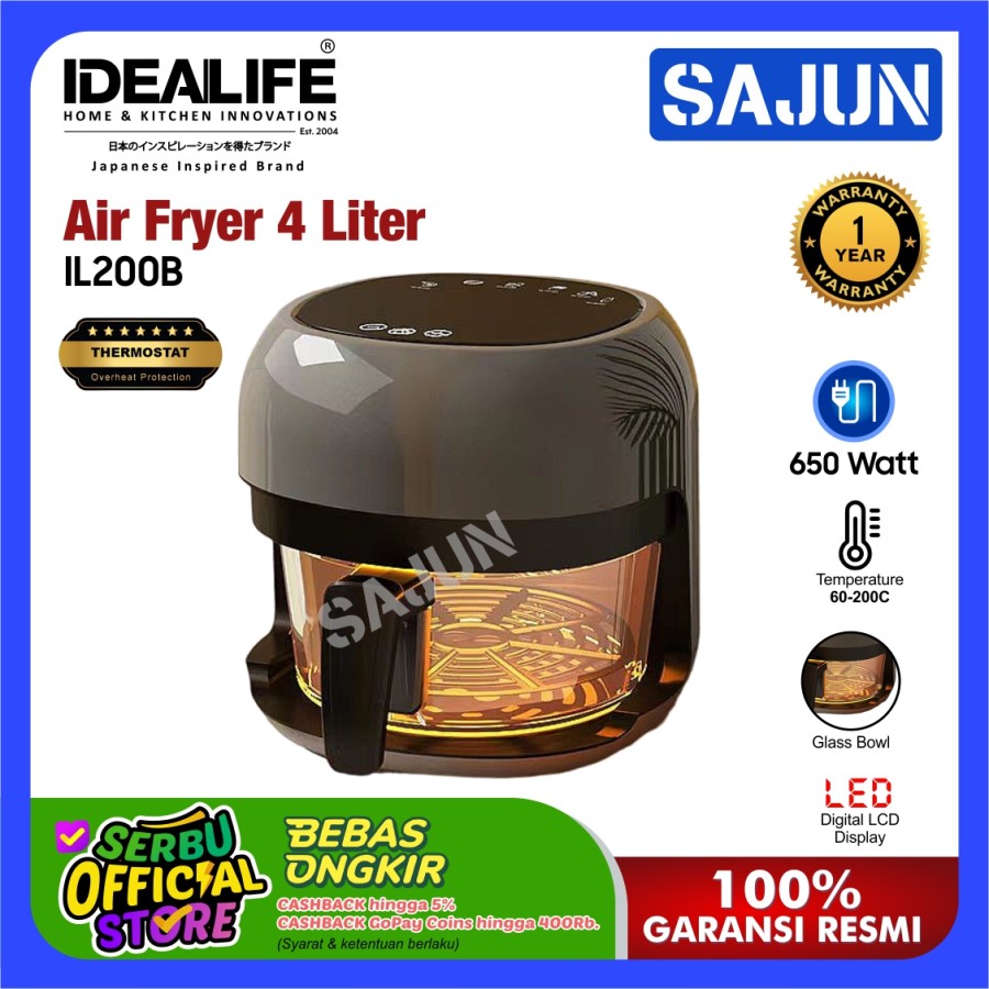 IDEALIFE IL200B Air Fryer Penggoreng Tanpa Minyak Ltr IL-200B