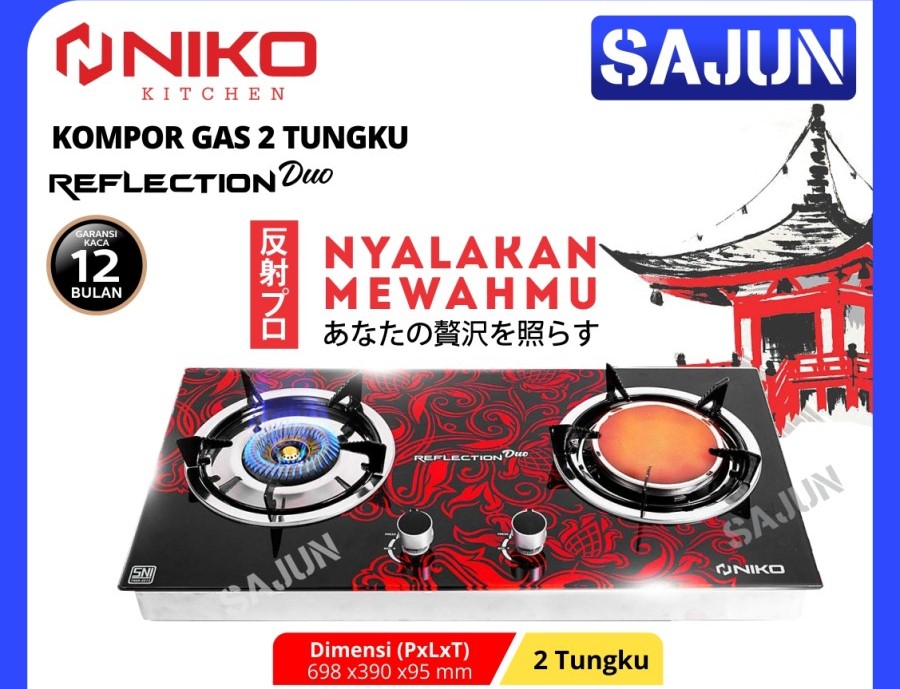 Niko Kompor Gas 2 Tungku REFLECTION DUO Api Lilin dan Api Bara RD20