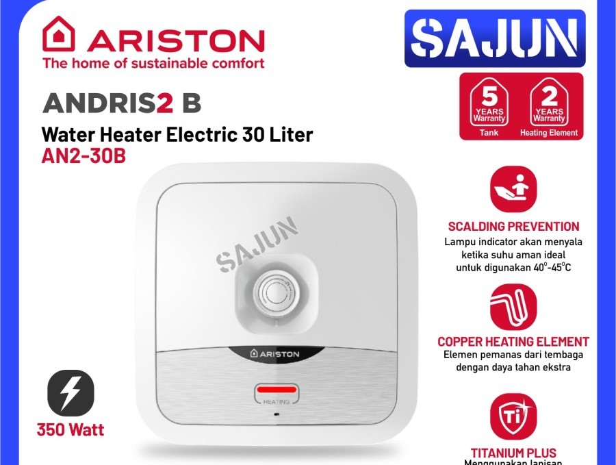 Ariston Water Heater Listrik 30 Liter Andris 2 / Pemanas Air An2 30B