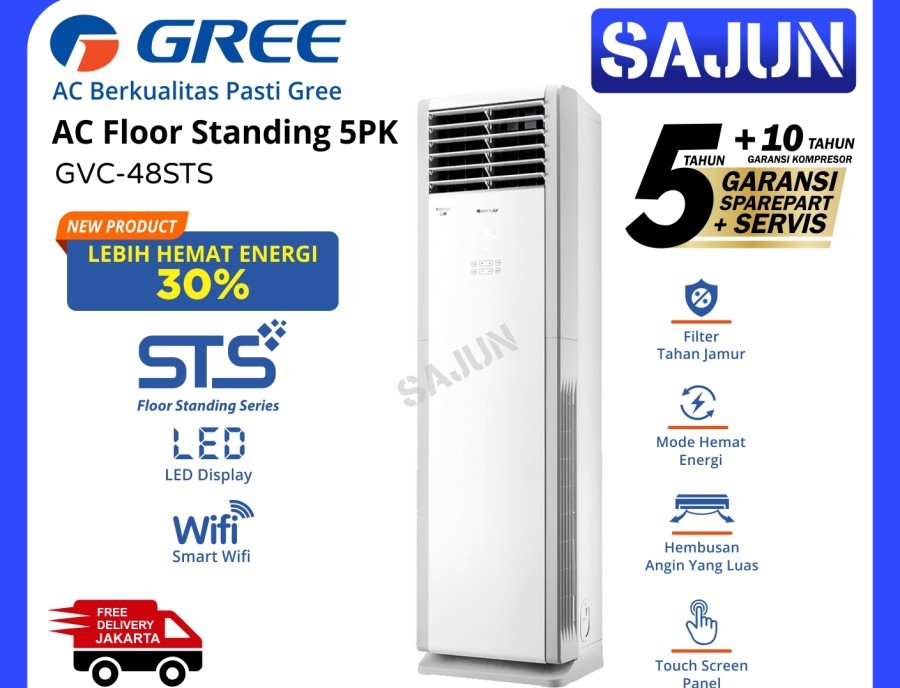 GREE AC Floor Standing 5PK GVC-48STS(S) ECO R32 Wifi 3 Phase