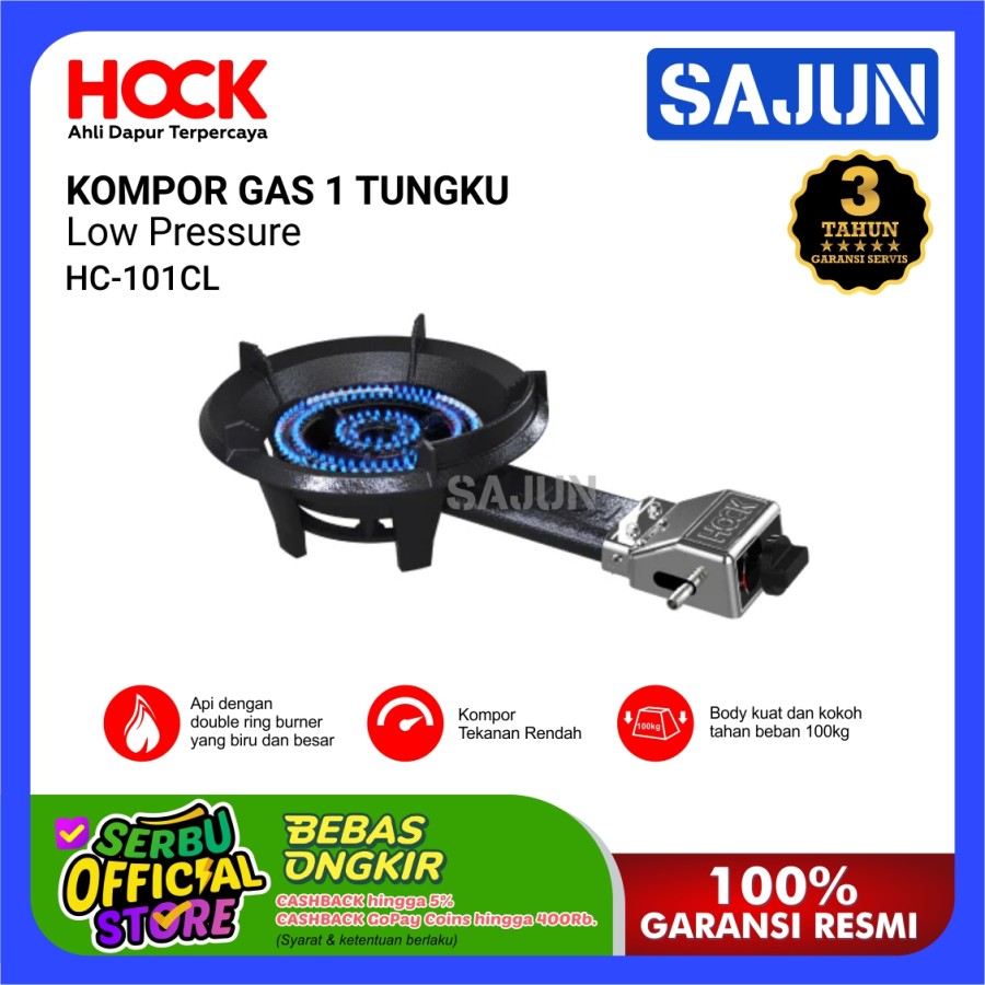 Hock Kompor Gas 1 Tungku Cast Iron Low Pressure HC-101CL / HC-102CL - HC-102CL 6.2 KW
