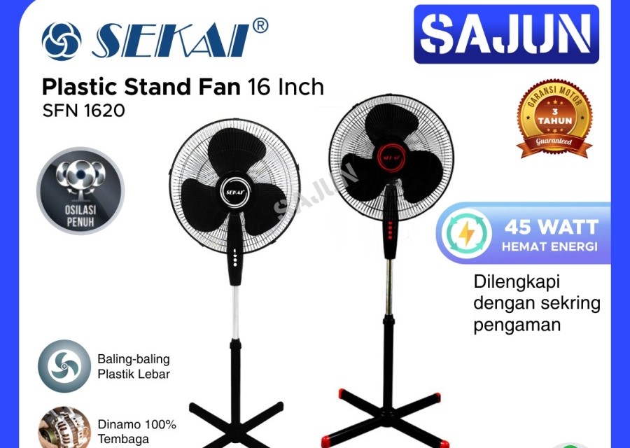 SEKAI Stand Fan 16 Inch SFN1620 Kipas Angin Tumpu SFN 1620 - Black Red