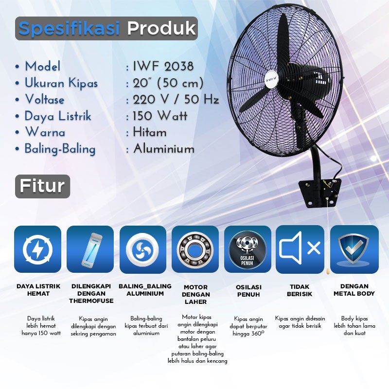 Sekai Kipas Angin Dinding Industri 20 Inch IWF 2038 / IWF2038 - IWF2038