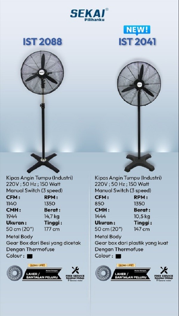 Sekai Kipas Angin Berdiri Tornado IST2041 | IST2641 | IST3041 Tumpu Industri 20 / 26 / 30 Inch IST 2041 2641 3041