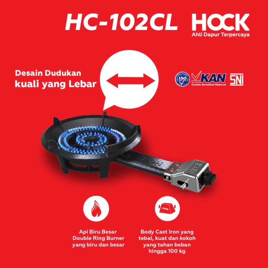 Hock Kompor Gas 1 Tungku Cast Iron Low Pressure HC-101CL / HC-102CL - HC-102CL 6.2 KW